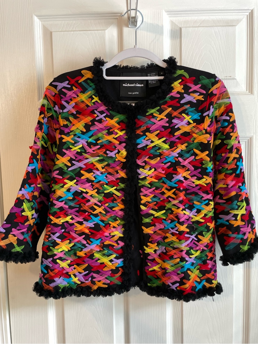 Michael Simon Artistic Cross-Stitch Cardigan, Size M